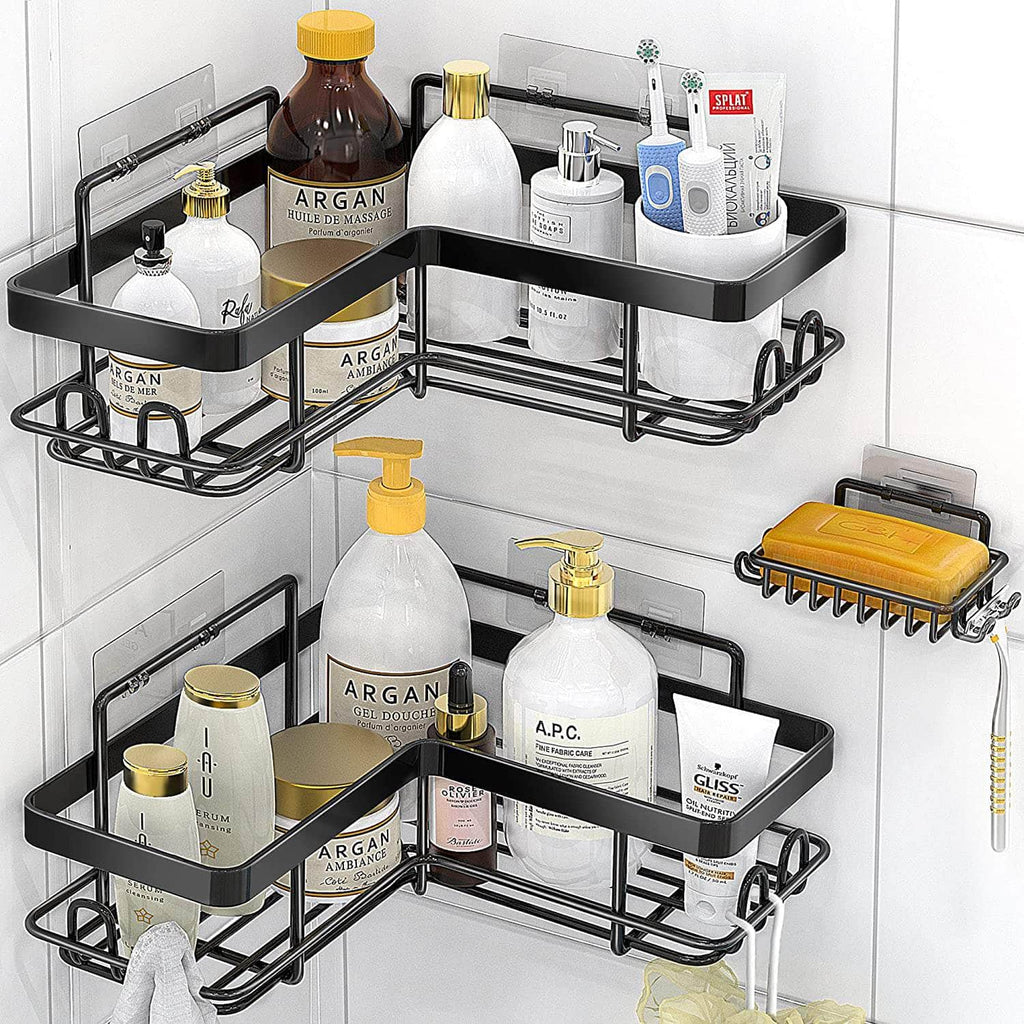 4 Pack Shower Caddy Corner with Hooks and Soap Holder Adhesive Corner  Shower Shelf for Inside