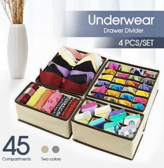 Set of 4 Underwear Drawer Organisers, Foldable Bra Drawer Organiser Cl –